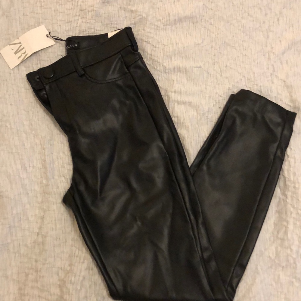 COPY - zara extra long faux leather leggings; Size M